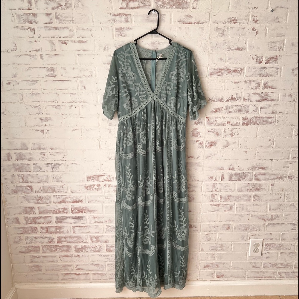Pinkblush Sage Lace Mesh Overlay Maternity Maxi Dress